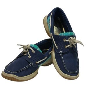 🔥SALE🔥TOMMY HILFIGER WOMENS TW SASSI NAVY  PLAID CASUAL BOAT SHOE SZ 8 M